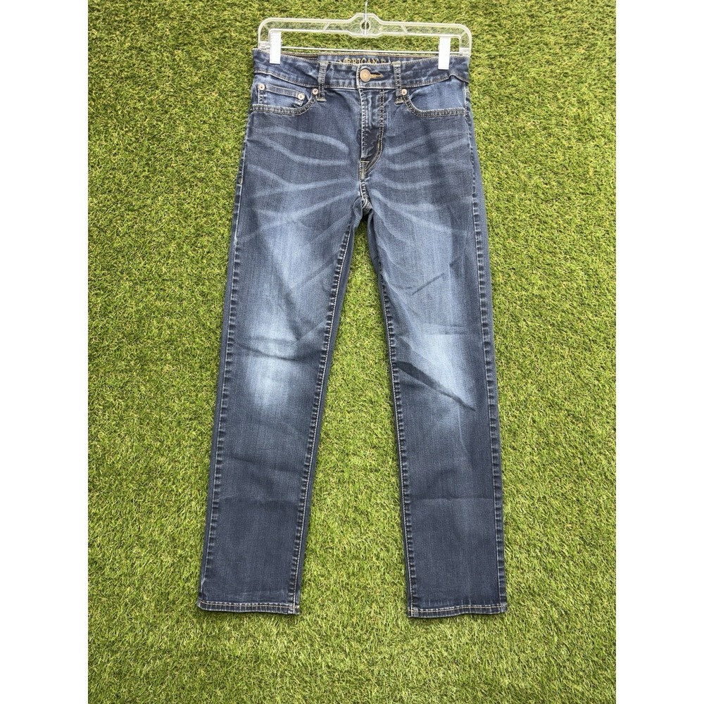 American Eagle Jeans Mens 28x30 Slim Straight Mid Rise Zip Fly Dark Wash Denim